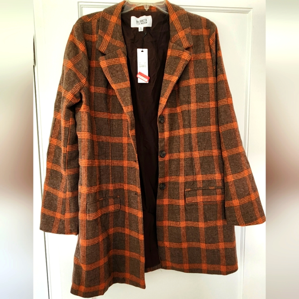 BB Dakota, Steve Madden Brown and Orange Plaid Coat/Blazer